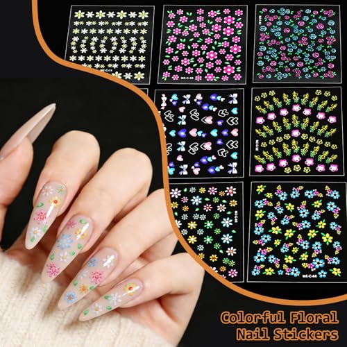 Vivinin 90 Sheets Floral 3D Nail Art Stickers with Tweezers