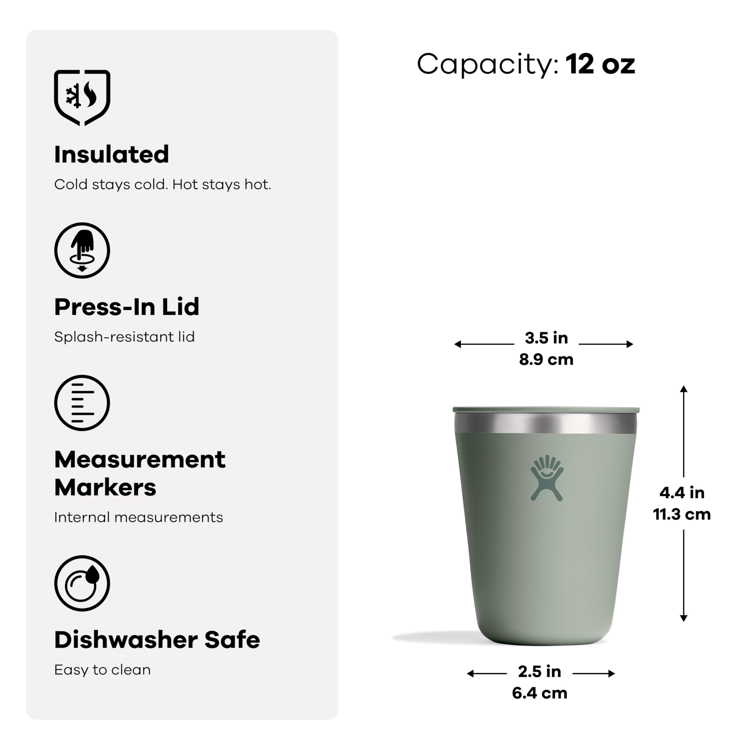 Hydro Flask 12 Oz Outdoor Coffee Tumbler – Stainless Steel Insulated Travel Cup – Camping Mug Agave Green