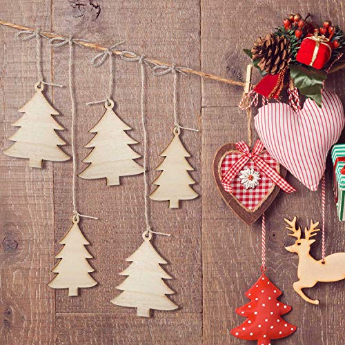50 Pcs Wooden Christmas Tree Cutouts with Jute Ropes - Holiday Decor & Craft Supplies