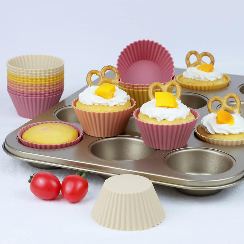 Skiennix Silicone Baking Muffin Cups - 12 Pack Reusable Cupcake Liners | BPA Free & Dishwasher Safe (Orange)