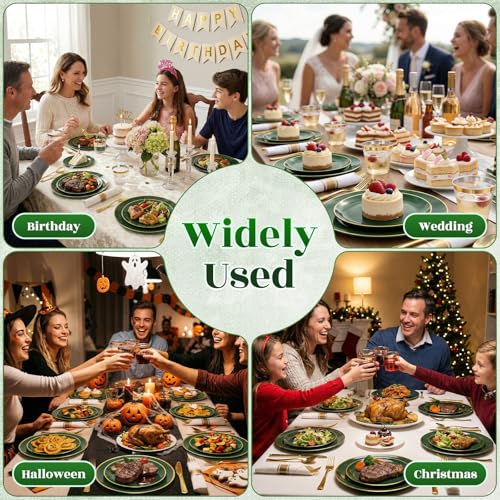 Green Gold Disposable Dinnerware Set for 50 Guests - 350PCS