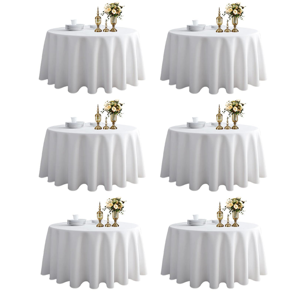 TWINPRET Round Tablecloth 108 Inch,White Waterproof Washable Polyester Table Cloth - Stain & Oil Resistant Circle Table Cover for Indoor Outdoor Dining, Patio, Party (Fits 48-72 Inch Tables) [6 Pack]