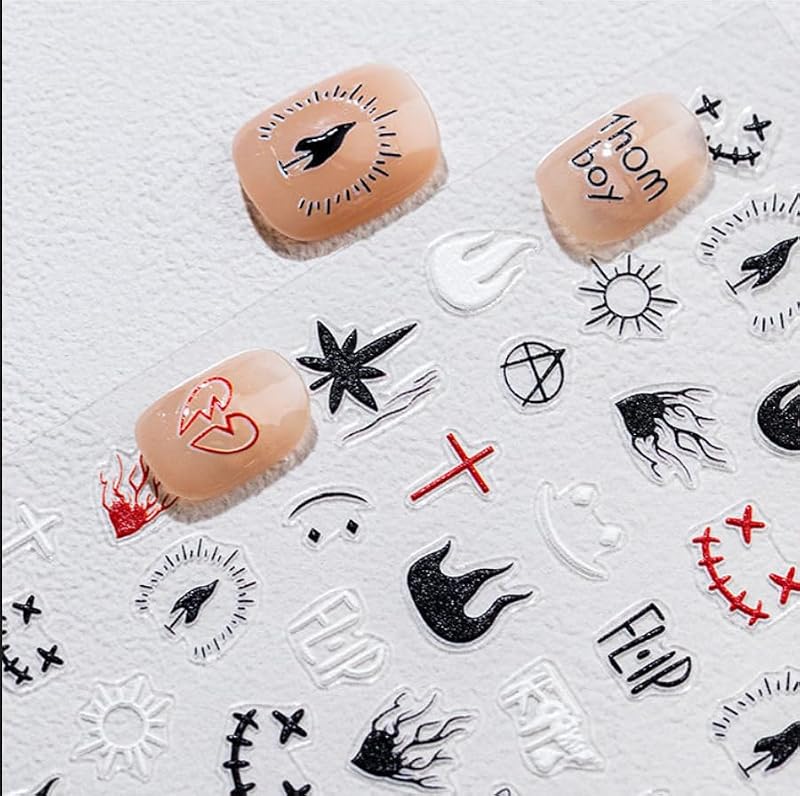Guroenky 5D Embossed Rock Nail Art Stickers Guitar Star Decals