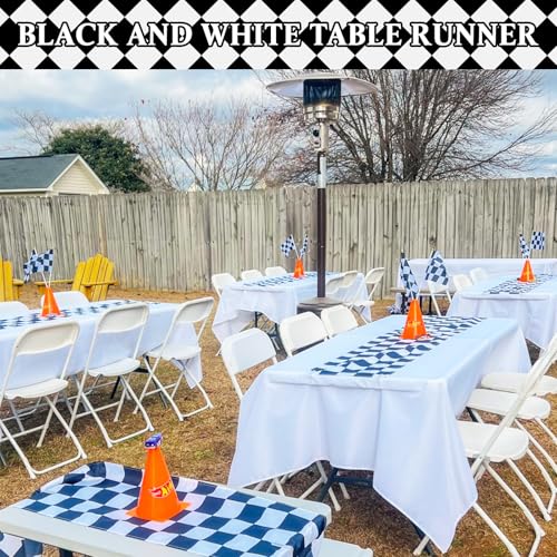 Black and White Checkered Table Runner Set - 6 Pcs 14x108 Inch for Racing Theme Parties