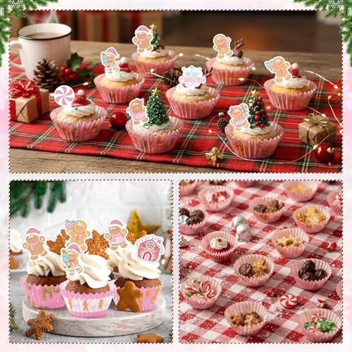 Christmas Mini Cupcake Liners with Gingerbread Man Toppers - 300pcs Baking Cups & Decorations