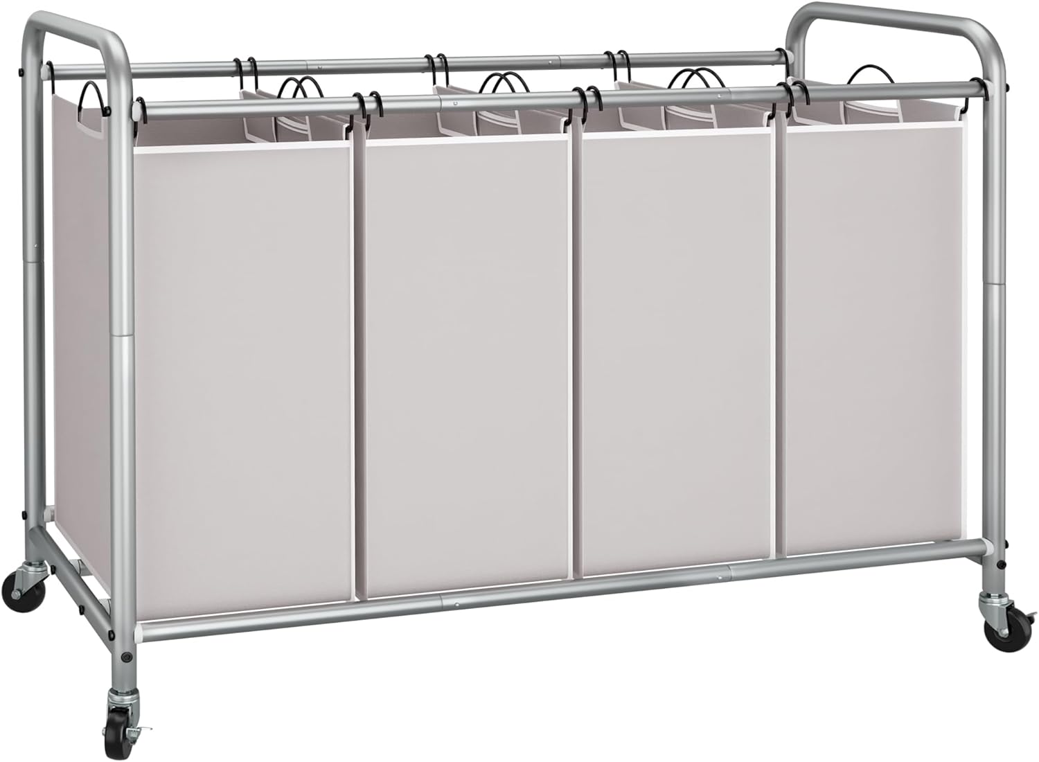 Storage Maniac Laundry Sorter - 4-Section 47.5 Gal Hamper with Wheels & Removable Bags | Gray