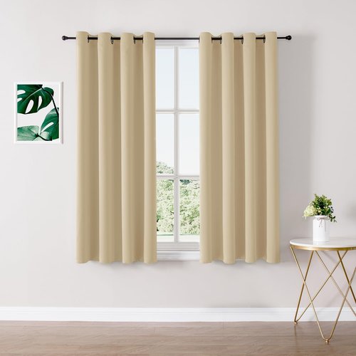 ChrisDowa Blackout Curtains - Thermal Insulated Grommet Room Darkening Panels, 54" Long | Biscotti Beige, 2-Panel Set