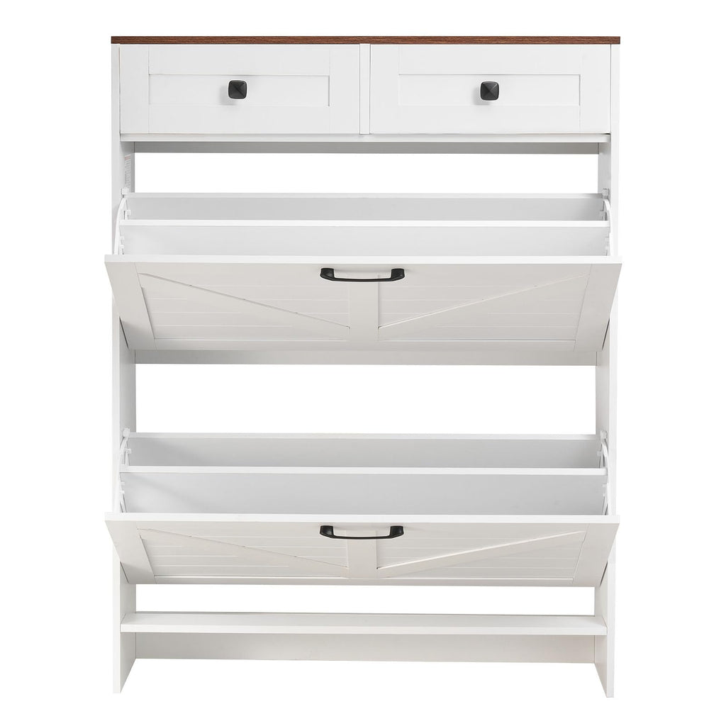 VEVOR Shoe Cabinet with 2 Flip Drawers, Farmhouse Shoes Storage Cabinet with 2 Drawers and Anti-Tipping Device, Freestanding Shoe Organizer Ideal for Entryway, Hallway, Bedroom, Living Room, White