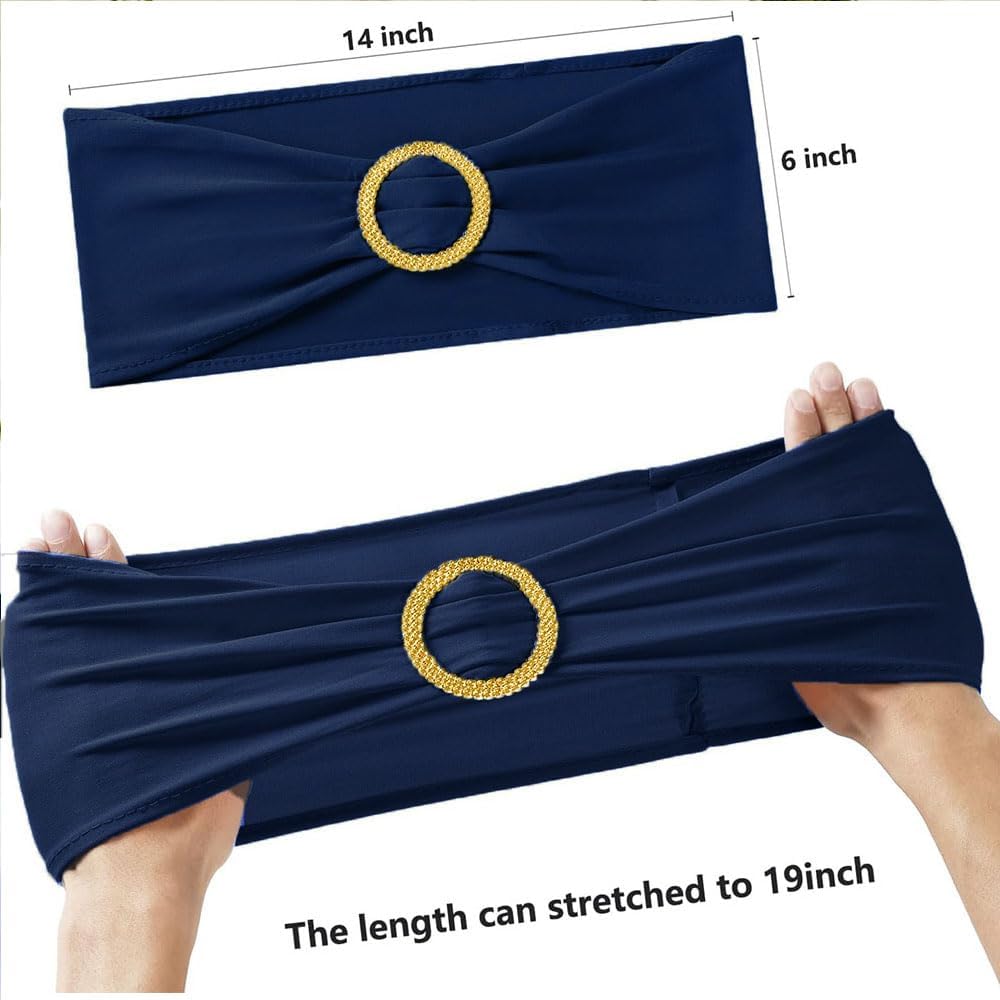 Regine Switzerland 50 Pack Navy Blue Chair Sashes - Elegant Gold Buckle Slider for Banquet Décor