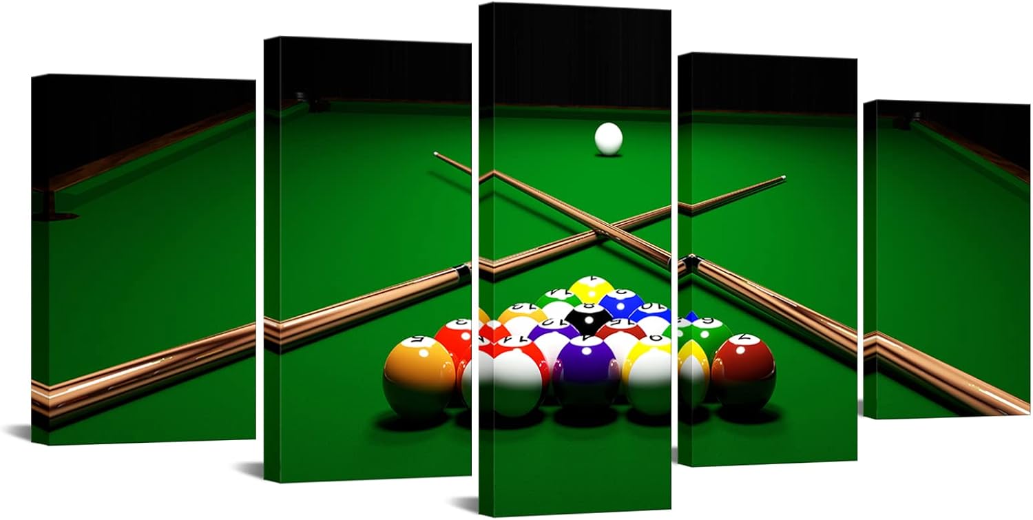 YeiLnm Billiards Ball Wall Art - 5-Piece Sports Poster Set for Pool Game Room Decor