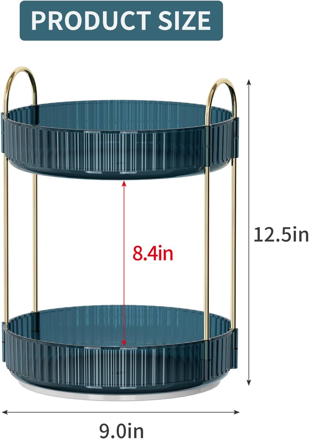 Skiennix 360 Rotating Makeup Organizer - High-Capacity Vanity & Bathroom Countertop Holder (2 Tiers, Blue)
