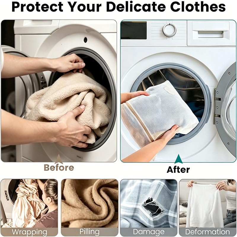 Natural Cotton Mesh Laundry Bags Set of 4 - XXL, XL, L, M with Rust-Proof Zippers