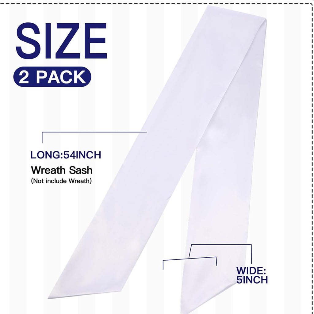 Skiennix Wreath Sash - Blank White Sash for Monogram Embroidery | 5" W x 54" L (2 Pack)