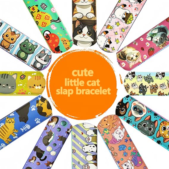 Kitten Party Favors Set - 24 Slap Bracelets & 50 Cat Stickers