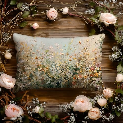 Wildflower Botanical Decorative Lumbar Throw Pillow Cover - Color-1 | 12x20 Cozy Flannelette
