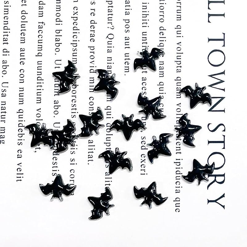 Black Halloween Bat Nail Charms 3D Resin Rhinestones 200pcs