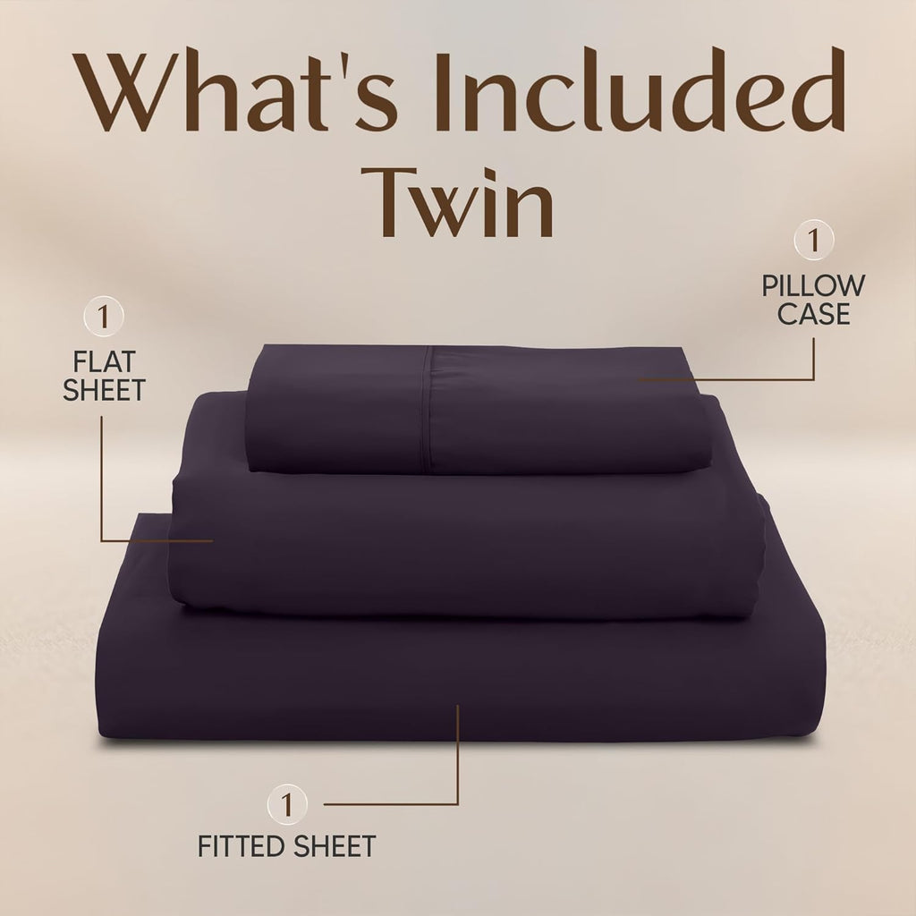Utopia Bedding Twin Sheet Set - Soft & Breathable Microfiber | 3-Piece in Dark Purple