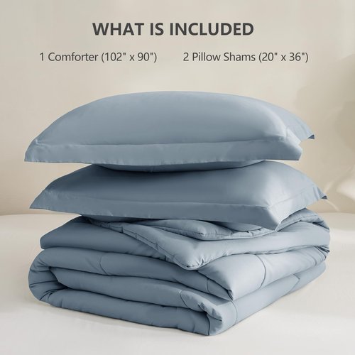 CozyLux King Comforter Set - Grayish Blue Comforter King Size, 3 Pieces Box Stitched Bed Set for All Seasons, Soft Lightweight Bedding Sets with 1 Down Alternative Comforter and 2 Pillow Shams