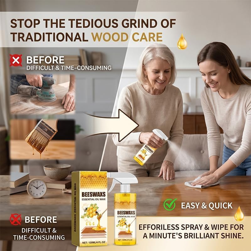 Natural Beeswax Wood Polish Spray - Cleaner & Protector Kit