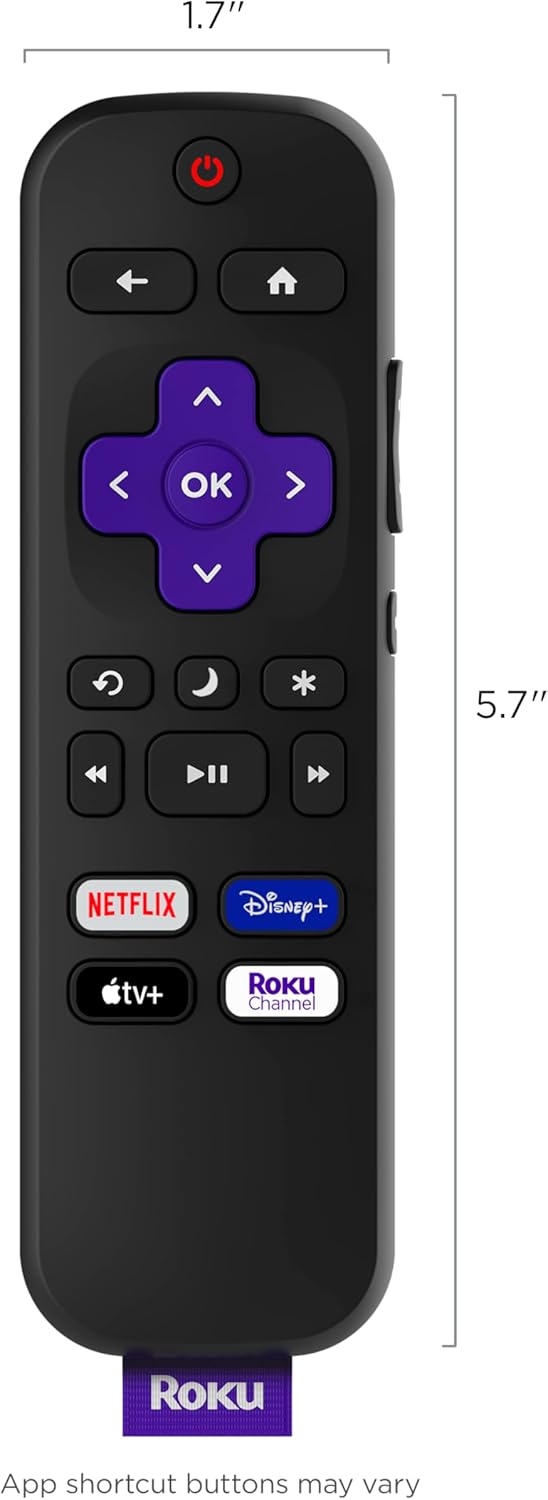 Roku Remote Control - Official Replacement for Roku TV | Easy Setup & Pre-Set App Shortcuts