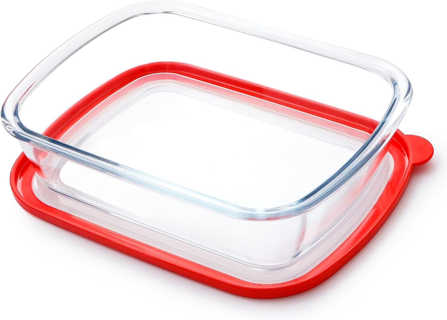 NUTRIUPS Small Glass Baking Dish with Lid - Tempered Oven Bakeware for One Serving (Clear, 1.25L)