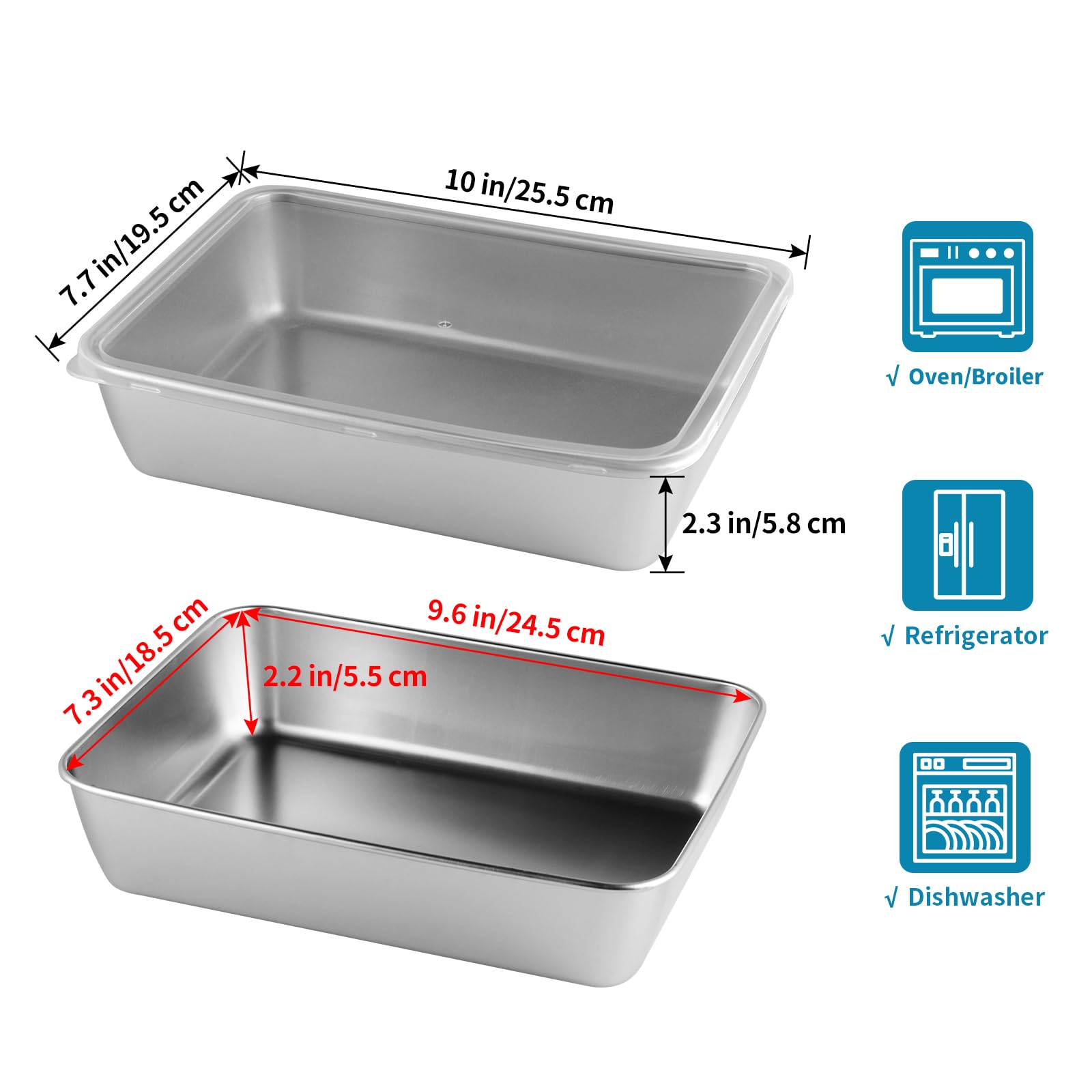 Sanbege 4 Pcs (68oz) Stainless Steel Food Containers with Clear Lids, 10" x 7.7" Stackable Snack Storage Boxes, Deli Meat Keeper for Refrigerator or Picnic, BBQ Party, Office, Gym Lunch