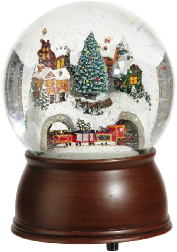 Raz Musical Glitter Globe - 6.5-Inch House with Moving Train - Enchanting Home Decor