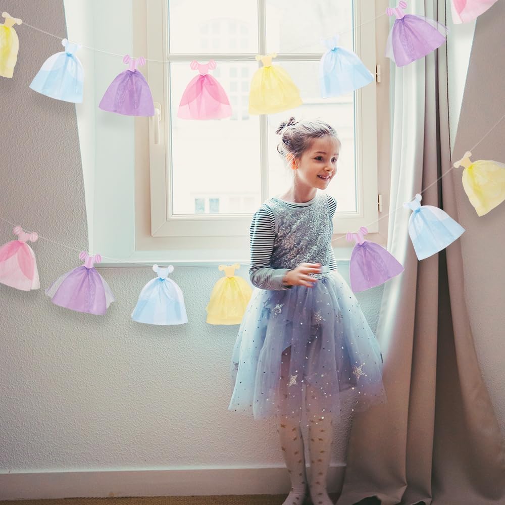 Cheerland Princess Party Banner Ball Gown Hanging Pastel Bunting Dress Garland Royal Theme Decorations 3D Cutouts for Baby Shower Classroom Storybook Castle 1st Birthday Party Decor Supplies 2pcs
