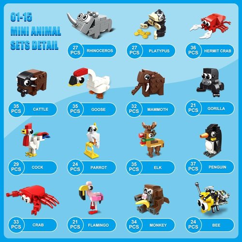 HOGOKIDS 30 Packs Party Favors - 867PCS Animal Building Blocks Set for Kids' Easter Gifts & Goodie Bags