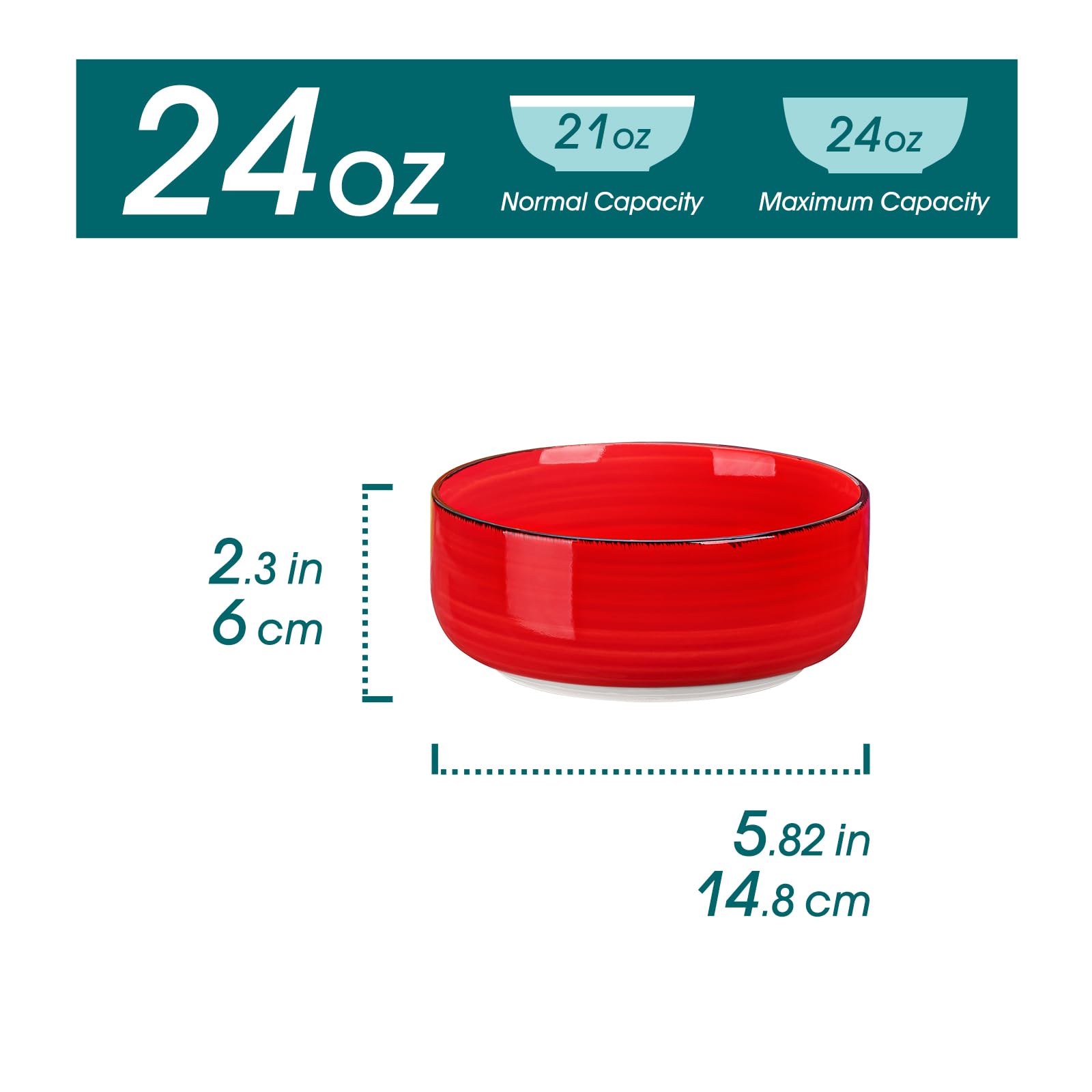 vancasso Bonita Cereal Bowls Set of 6, 24 OZ Ceramic Bowls for Kitchen, Dishwasher & Microwave Safe Bowls for Soup, Cereal, Dessert, Fruit, Warm Colored Bowl Set