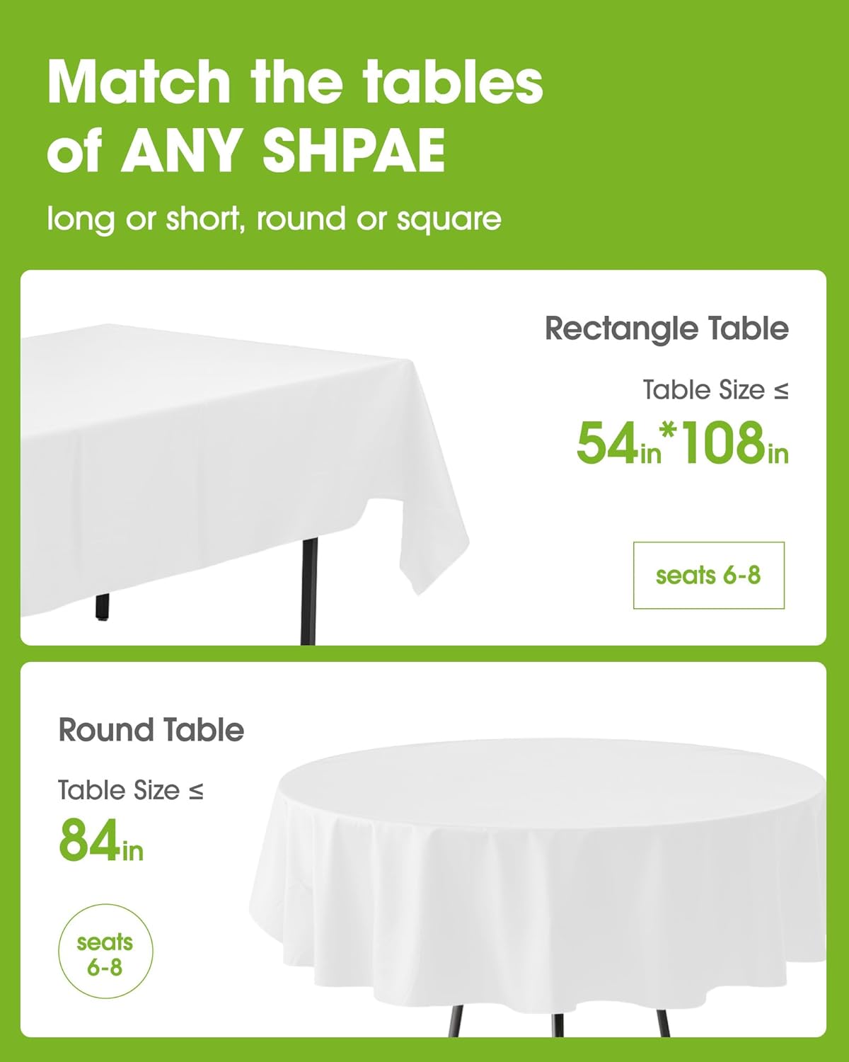 Pureegg Disposable Table Cloth Set - 10 Waterproof Tablecloths (54"x108") & 2 Cheesecloth Runners (35"x120") | Elegant White & Sage for Parties, Picnics, Weddings