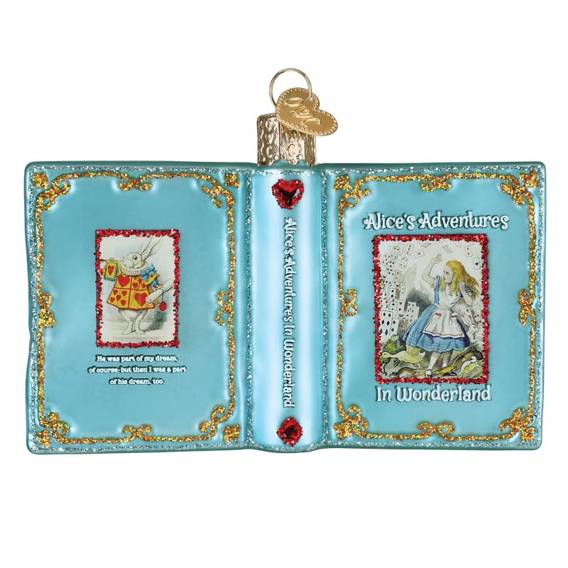 Old World Christmas Alice’s Adventures in Wonderland Book Glass Blown Ornament for Holiday Tree, Handcrafted Holiday Decoration, Book Collection