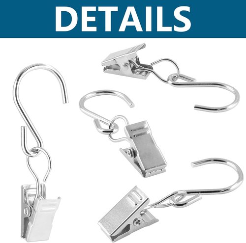 Litoexpe S Hooks | 50 PCS Metal Curtain Clips for Hanging Lights & Tents - Silver Finish
