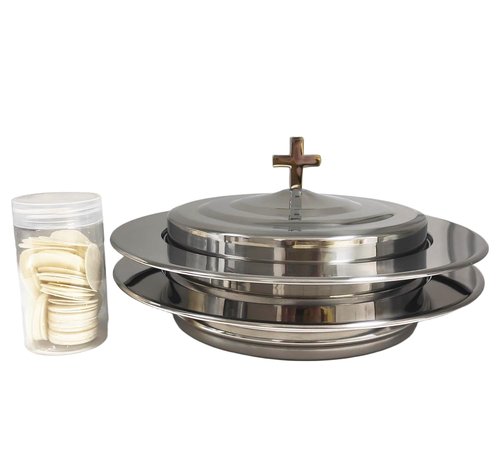 SruiSwei Polished Steel 2 PCS Communion Bread Plate with Cover for Churches,Stackable Communion Bread Tray Plates with Lid, 2 Stacking Communion Plate & 1 Bread Plate Lid
