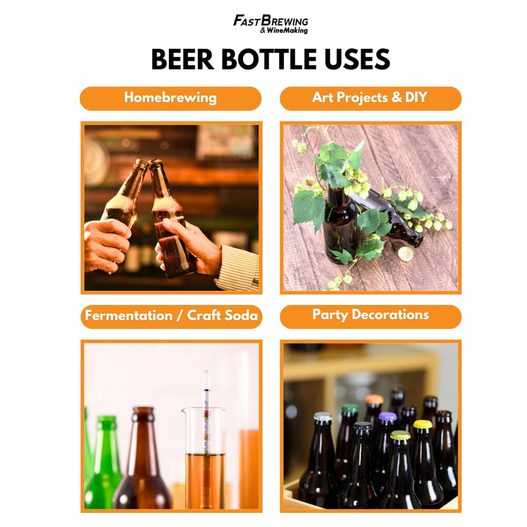 FastRack Amber Beer Bottles 22oz (Pack of 48) | Longneck Glass Beer Bottles with Pry-off Crown Finish for Home Brewing Mead, Cider & Kombucha | Durable Brewing Bottle & Bottling Kit