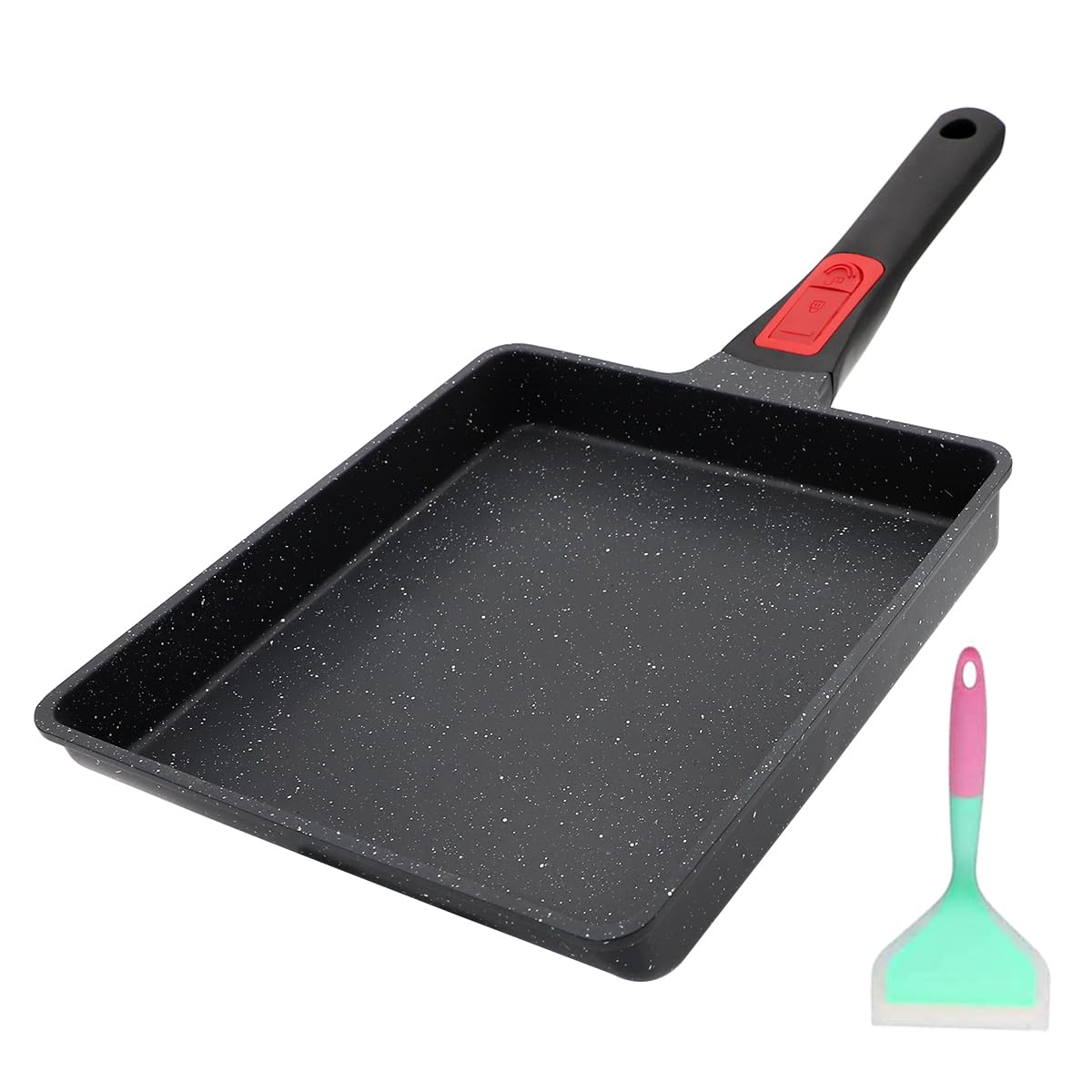 AIKENBBKK Tamagoyaki Japanese Omelette Pan, Japanese Egg Pan, Square Egg Pan Nonstick, Induction-Ready, Detachable Handle, with Silicone Spatula, PFAS & PFOA-Free, Oven Safe, Black, 9" x 8.2"
