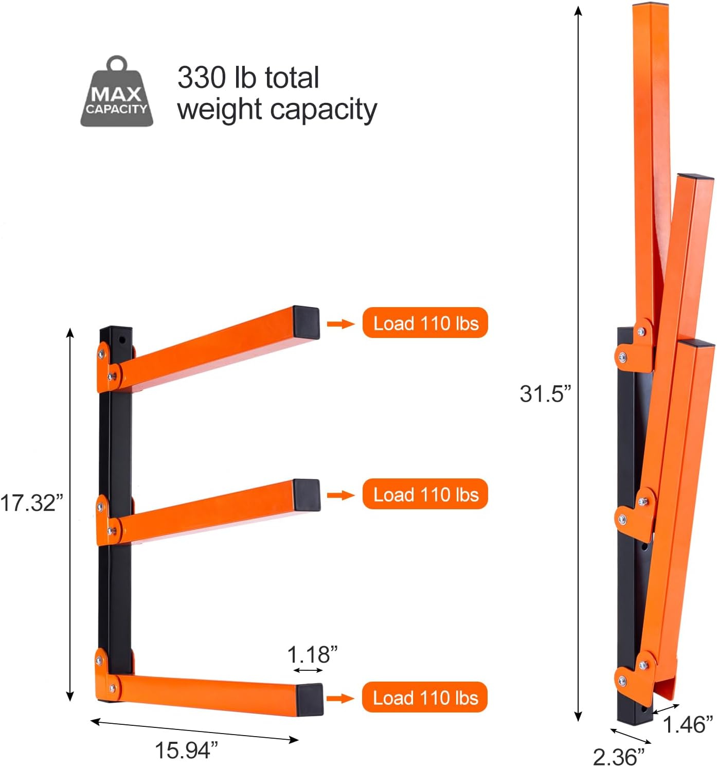 Ultrawall Wall Mount Wood Organizer - 3-Level Lumber Storage Rack for Indoor & Outdoor Use | 2 Pack