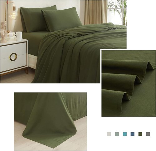 HighBuy Queen Sheet Set - Luxury Hotel-Quality Cooling Bedding - 4 Pieces, Army Green, 16'' Deep Pocket