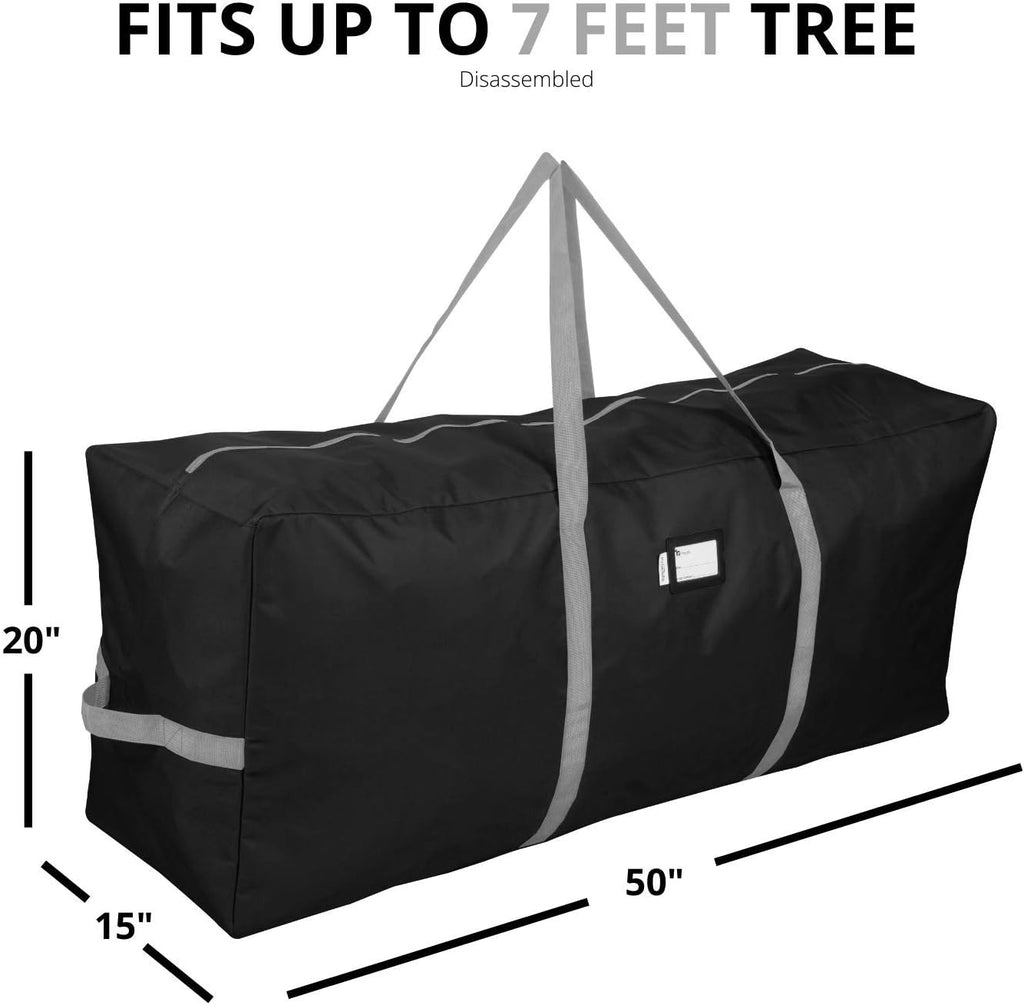 Primode Heavy Duty Christmas Tree Storage Bag - Fits Up to 7.5 Ft. Disassembled Tree | 50” x 15” x 20” | Durable 600D Oxford Material (Black)