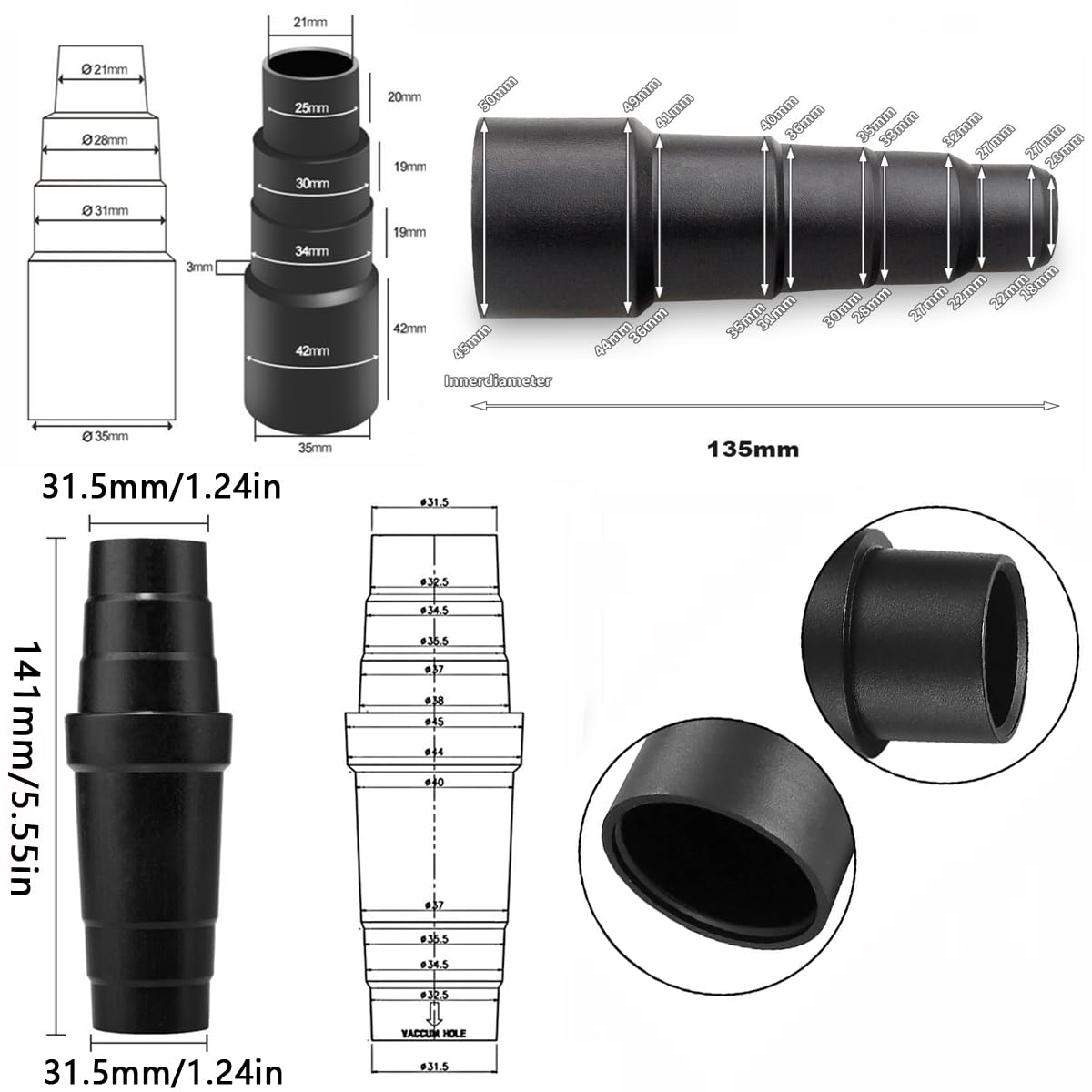 Universal Vacuum Hose Adapter Kit Reducer Attachment Set,Shop Vac Vacuum Attachment Hose Adapter Kit 3 Pieces