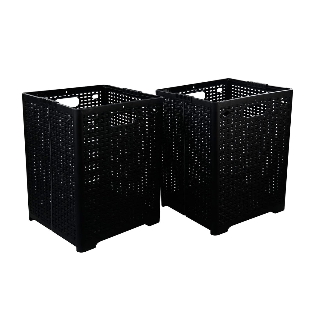 Ucake 42 L Plastic Storage Basket, Folding Laundry Hamper, Black, 2 Packs