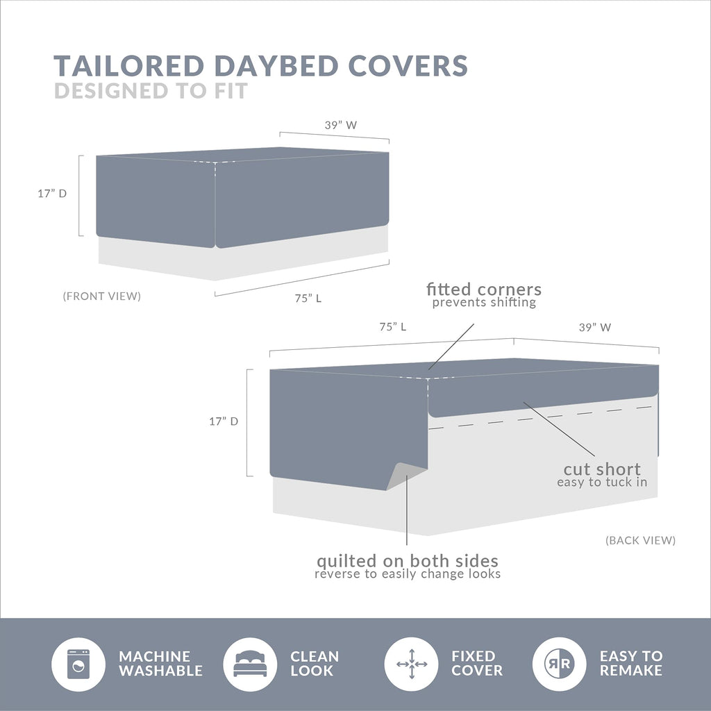 Madison Park Daybed Cover Set-Double Sided Quilting Casual Design All Season Bedding with Bedskirt, Matching Shams, Decorative Pillow, 75"x39", Medallion Blue 6 Piece