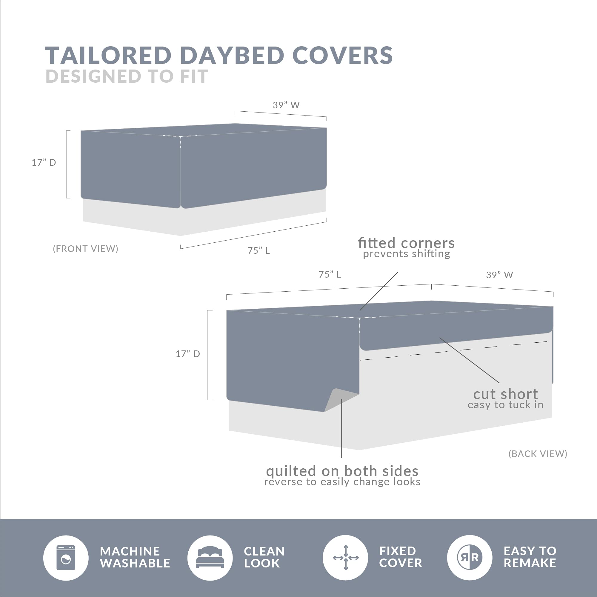 Madison Park Daybed Cover Set-Double Sided Quilting Casual Design All Season Bedding with Bedskirt, Matching Shams, Decorative Pillow, 75"x39", Medallion Blue 6 Piece