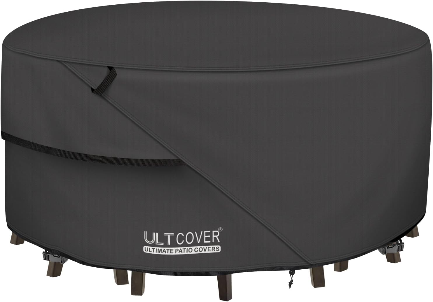 ULTCOVER Round Patio Furniture Cover - Waterproof 48-Inch Table & Chair Set Cover, Black
