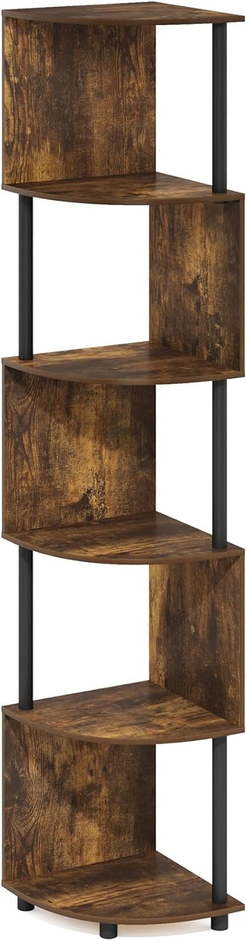 Furinno ECON Corner Shelf - 5-Tier Zigzag Book Shelf for Stylish Organization | Amber Pine Finish