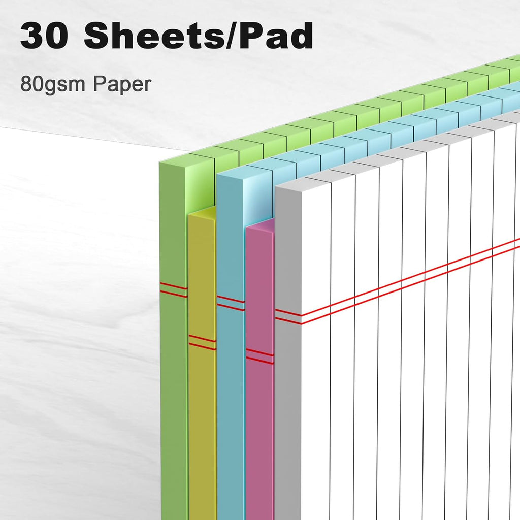 Skiennix 5-Pack Small Note Pads - 5x8 College Ruled Perforated Writing Pads | 30 Sheets Each