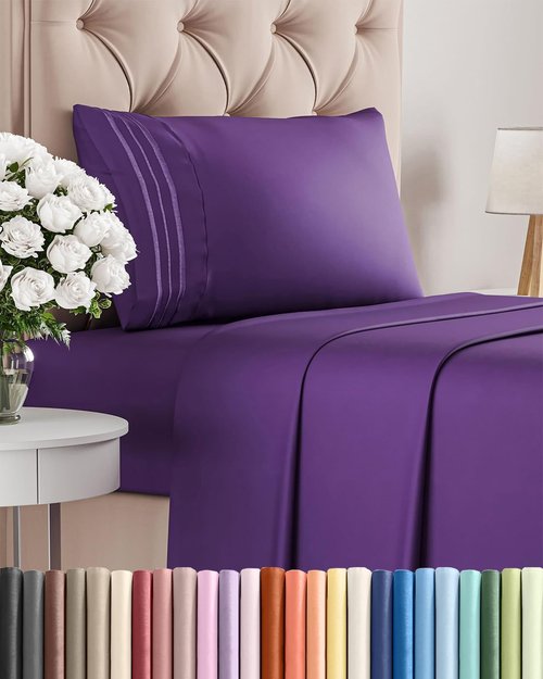Comfy Twin Size 3-Piece Sheet Set by [Brand Name] | Breathable & Cooling Hotel Luxury Bedding - Ultra-Soft, Deep Pockets - Oeko-Tex Certified - Purple