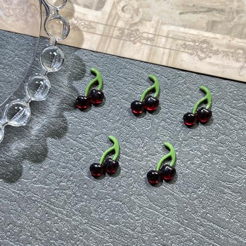 100Pcs 3D Cherry Nail Charms Resin Fruit Rhinestones for Nail Art