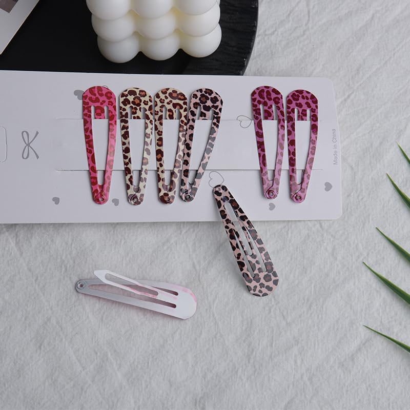 Leopard Print Snap Hair Clips Y2k Metal Barrettes for Women Girls