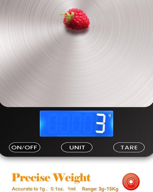 Food Scale - Skiennix 33lb Digital Kitchen Scale | Rechargeable 304 Stainless Steel for Meal Prep & Baking - Black